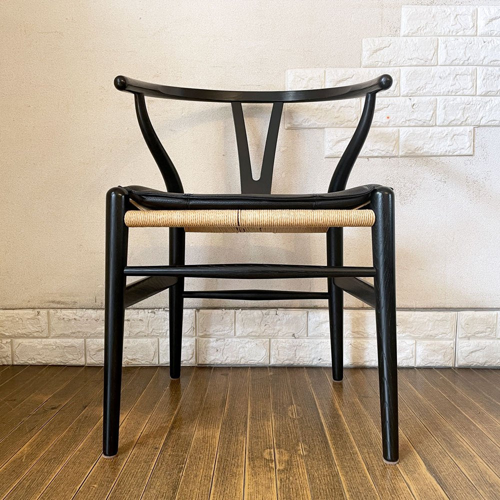 カールハンセン＆サン Carl Hansen & Son CH24 Yチェア ブラックラッカー × ペーパーコード オーク材 レザークッション付属 座面高43cm ハンス・J・ウェグナー 北欧 デンマーク ◎