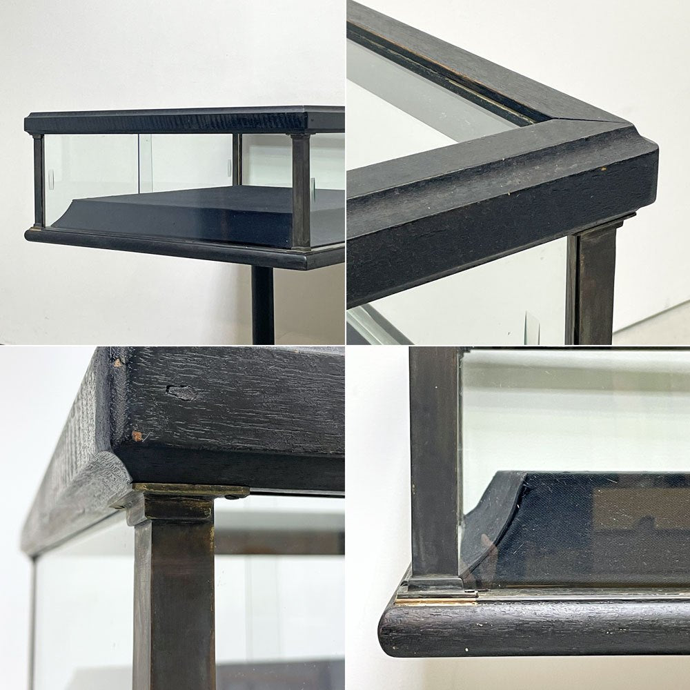 リメイク家具 ガラス ディスプレイケース 台形台座 ラッパ脚 73×73cm 店舗什器 インダストリアルデザイン 一点物 ビンテージ ●