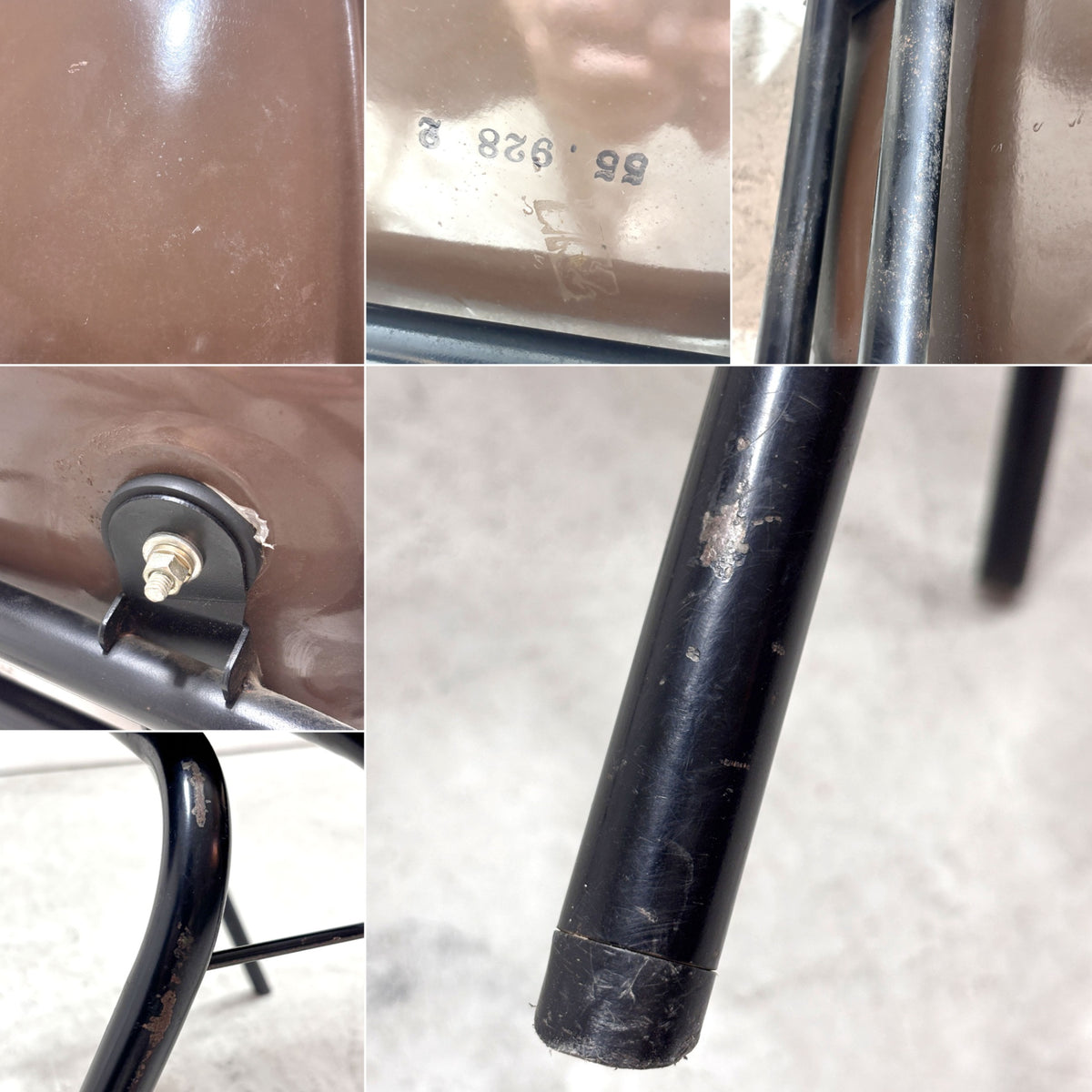 コトブキ KOTOBUKI スタッキングチェア FRP製 シェルチェア スチール脚 ブラウン 剣持勇デザイン ビンテージ ジャパニーズミッドセンチュリー C ●