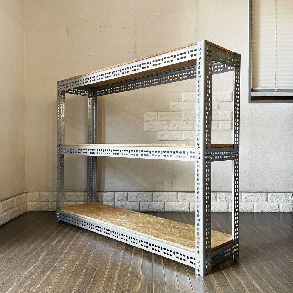 リオン LYON アングルシェルフ SLOTTED ANGLE SHELF 3段 オープンシェルフ W122cm セミオーダーサイズ インダストリアル 工業系 P.F.S.取扱 ◎