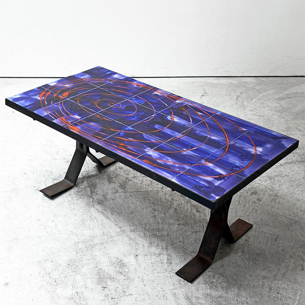 ジュリエット・ベラルティ Juliette Belarti ベルギービンテージ タイルトップ ローテーブル コーヒーテーブル スチール 60's-70's ミッドセンチュリーモダン スペースエイジ ●