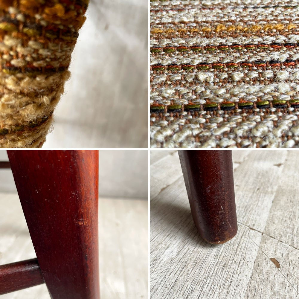 マッキントッシュ A.H.McINTOSH サイドチェア ダイニングチェア 4スラット ウッドフレーム ファブリックシート マホガニー材 UKビンテージ Vintage 英国家具 座面張替済  B ♪