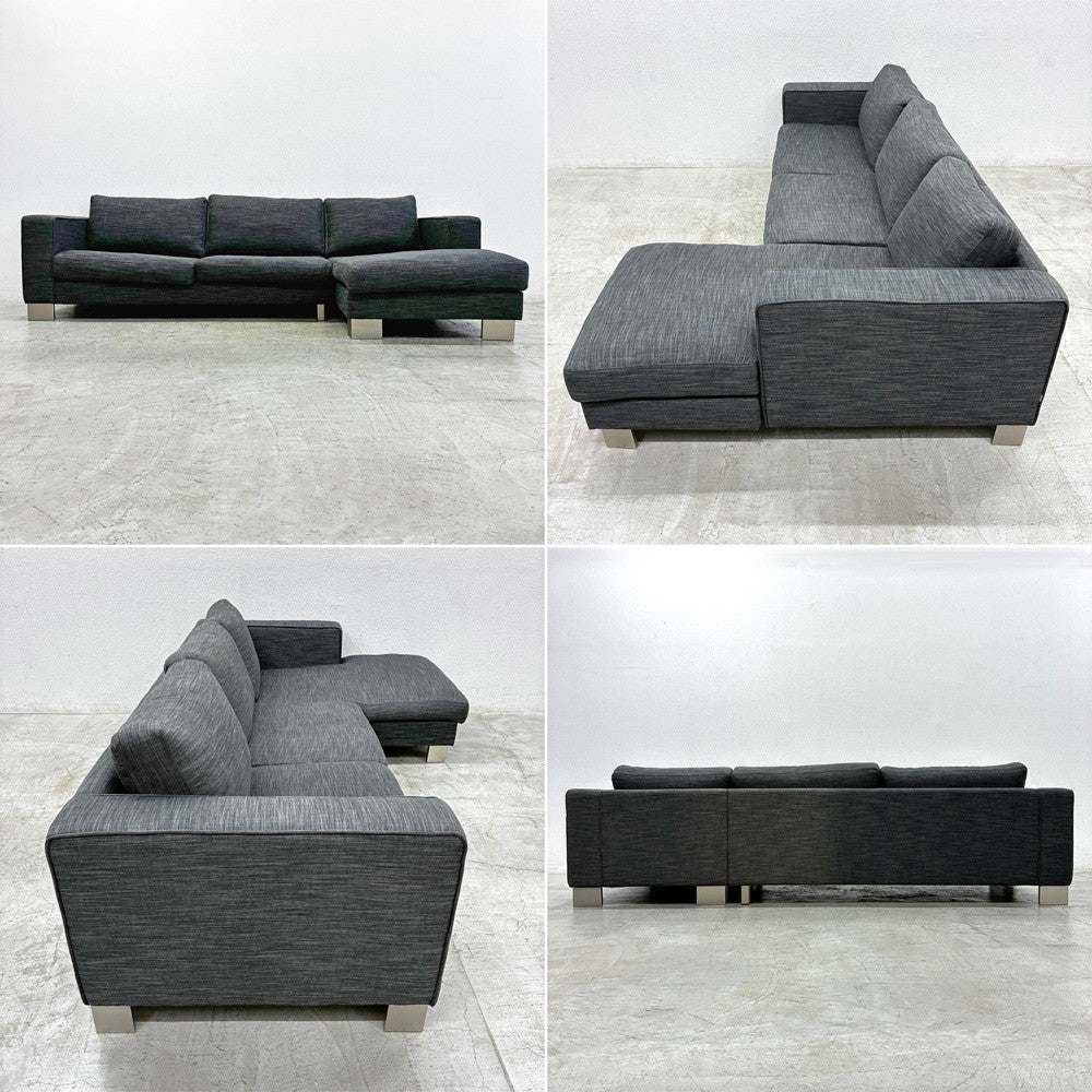 ボーコンセプト BoConcept I.D.V. カウチ ソファ セット ワンアーム 2P + シェーズロング リネン風ネイビー系ミックス色生地 背座カバーリング仕様 W265cm デンマーク 北欧家具 〓