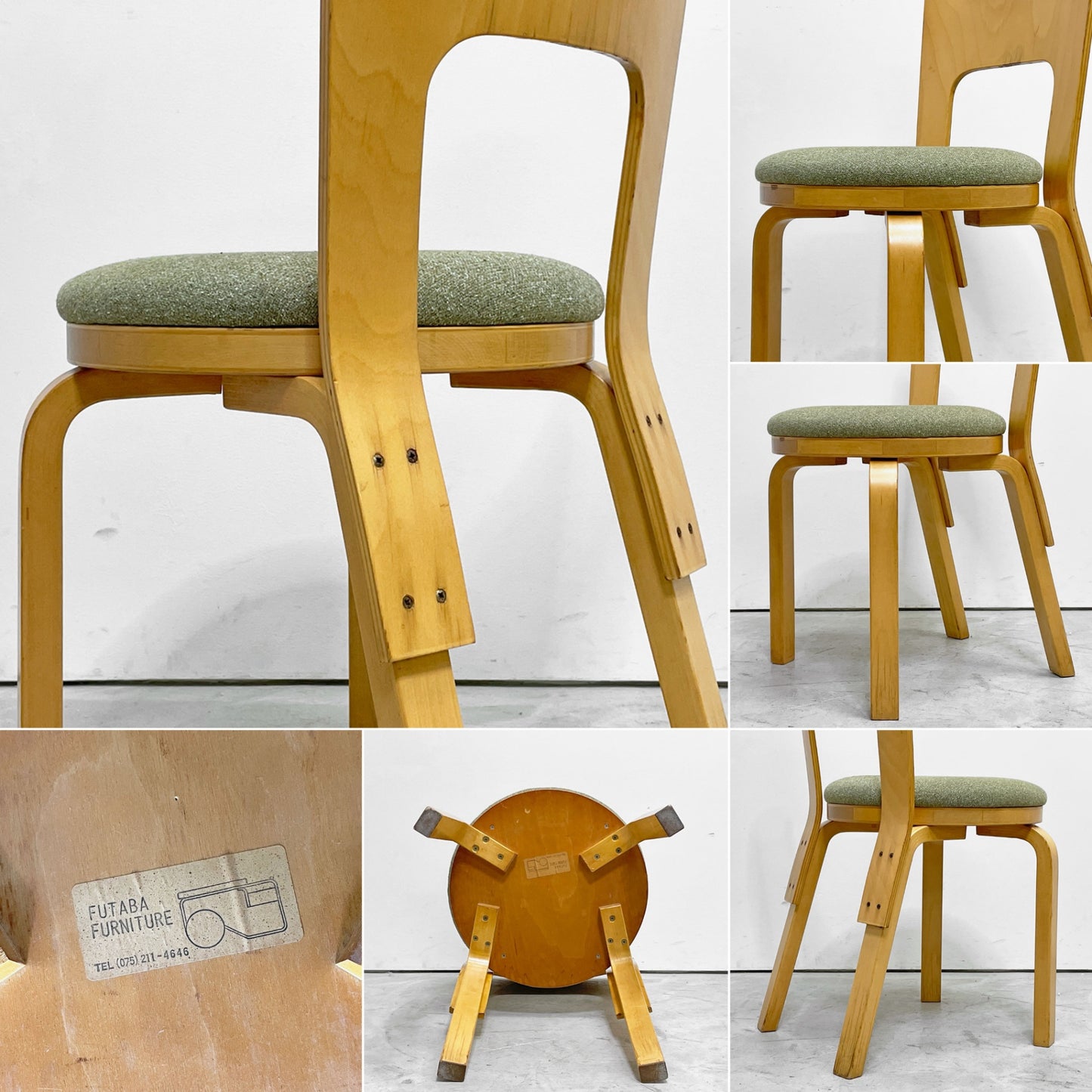 アルテック artek チェア66 CHAIR66 ダイニングチェア ナチュラルラッカー バーチ材 ファブリックシート アルヴァ・アアルト フィンランド 北欧家具 ビンテージ B ●