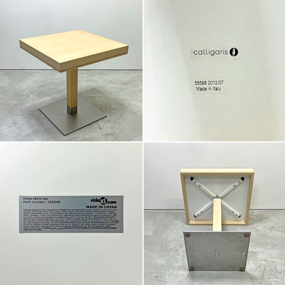 カリガリス Calligaris カフェテーブル ビーチ材 取外し可ガラストップ付き ナチュラル 大理石調 イタリア ●