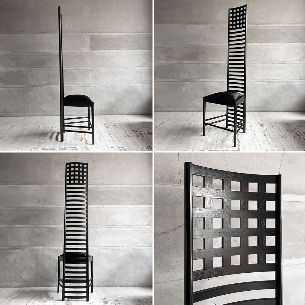カッシーナ Cassina ヒルハウス 292 Hill House 1 ラダーバックチェア シルクベルベット ブラック チャールズ・レニー・マッキントッシュ 参考定価￥759,000- ♪
