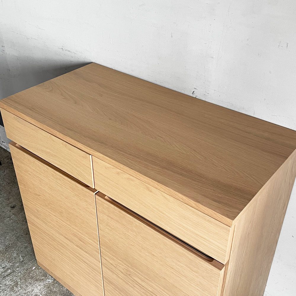 無印良品 MUJI 木製キャビネット 木扉 オーク材突板 抽斗2杯 仕切り板付 ナチュラル シンプルデザイン ■