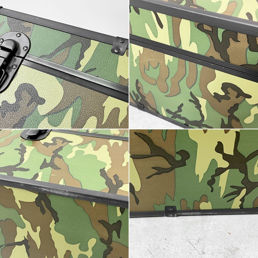 ミリタリースタイル Military Style 迷彩柄 トランク グリーン MDF 金属フレーム 収納ケース ローテーブル 鍵付き ●