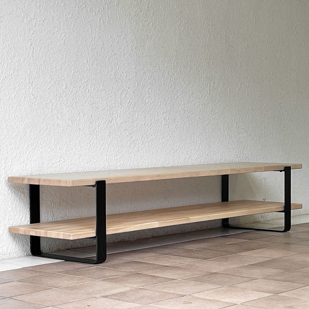 かなでもの KANADEMONO THE TV BOARD LOW TABLE ラバーウッド無垢材 × Black Steel W160cm ナチュラル 定価￥55,900- ◇