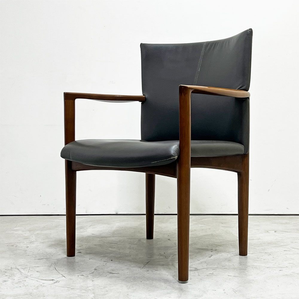 カンディハウス CONDE HOUSE レガーロ ダイニングチェア アームチェア レザーシート 本革 グレー系 レトロモダン B ●