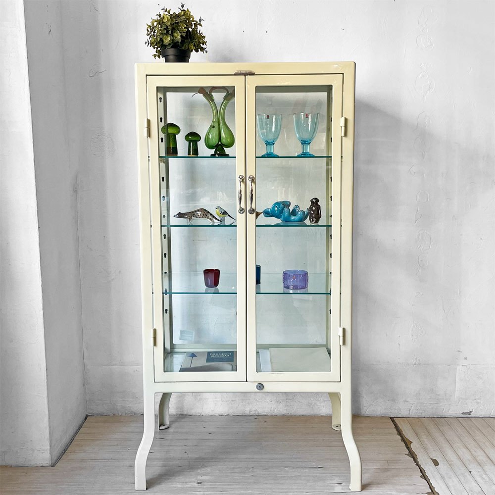 ダルトン DULTON ドクターキャビネット Doctor cabinet S ケビント キュリオケース ディスプレイラック 飾り棚 ガラス スチール アイボリー 定価\77,000- ★