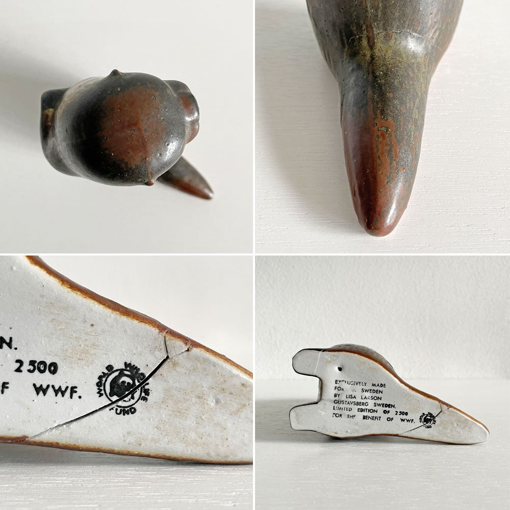 グスタフスベリ Gustavsberg 絶滅寸前の動物 WWF Utrotningshotade Djur カワウソ Utter 陶製フィギュリン 1980年 2500個限定 リサ・ラーソン スウェーデン 北欧ビンテージ 補修あり 〓