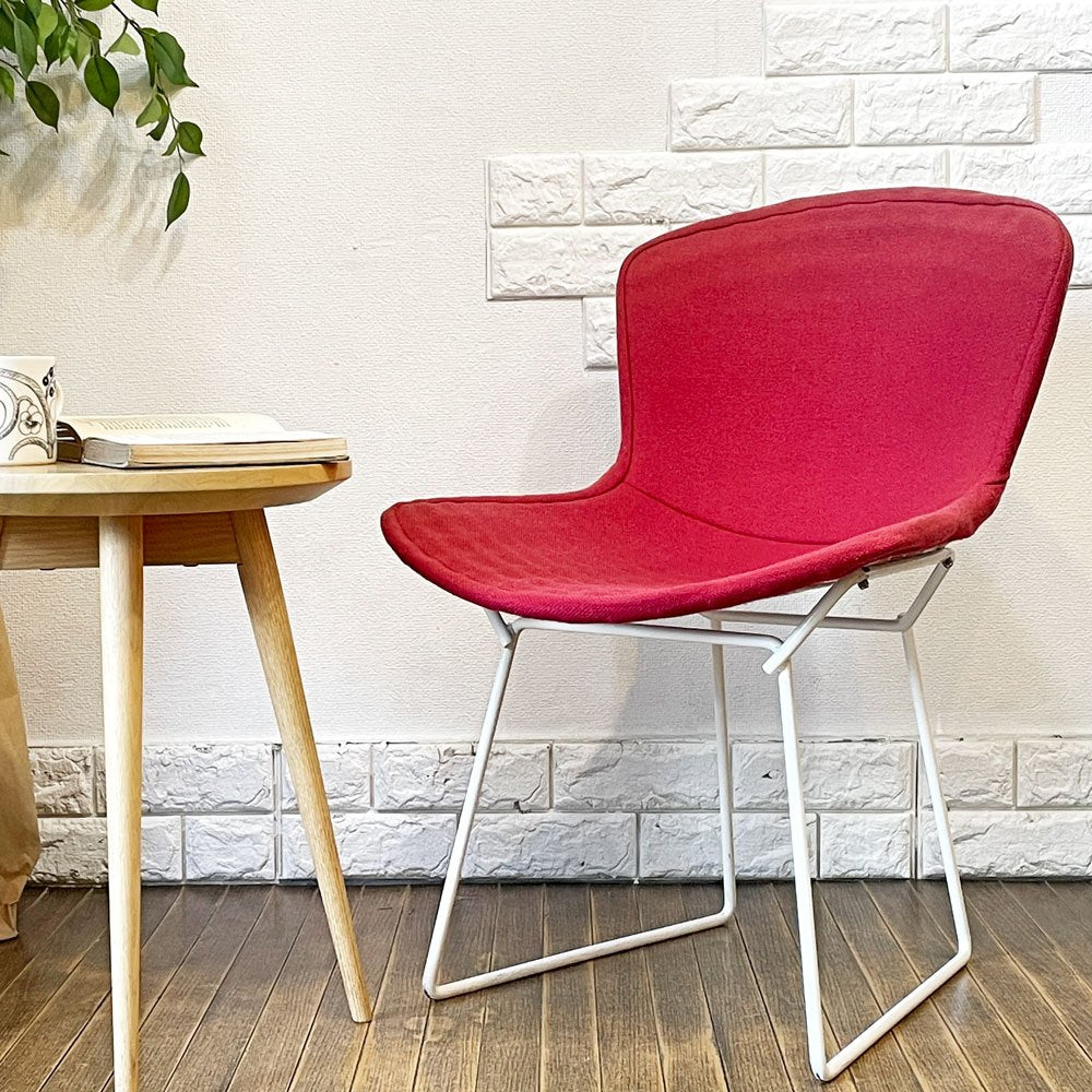ノル Knoll 420 サイドチェア ワイヤーチェア ダイニングチェア ホワイト × レッド ファブリック フルカバー仕様 ハリー・ベルトイア ミッドセンチュリー ビンテージ ◎