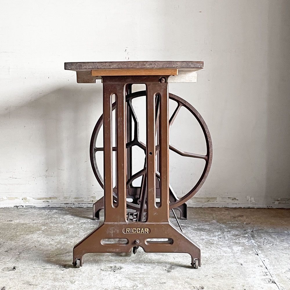 ビンテージ リッカー RICCAR ミシン脚テーブル デスク 作業台 無垢集成材天板 リメイク家具 ジャパンビンテージ ■