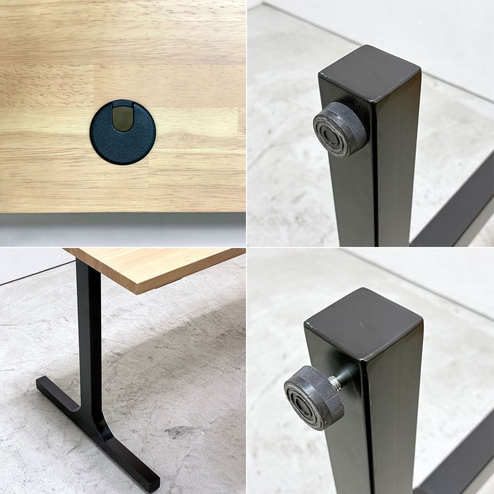 かなでもの KANADEMONO ザ・テーブル THE TABLE デスク W140xD62cm ラバーウッド Iライン脚 配線孔付き ナチュラル ブラック ●