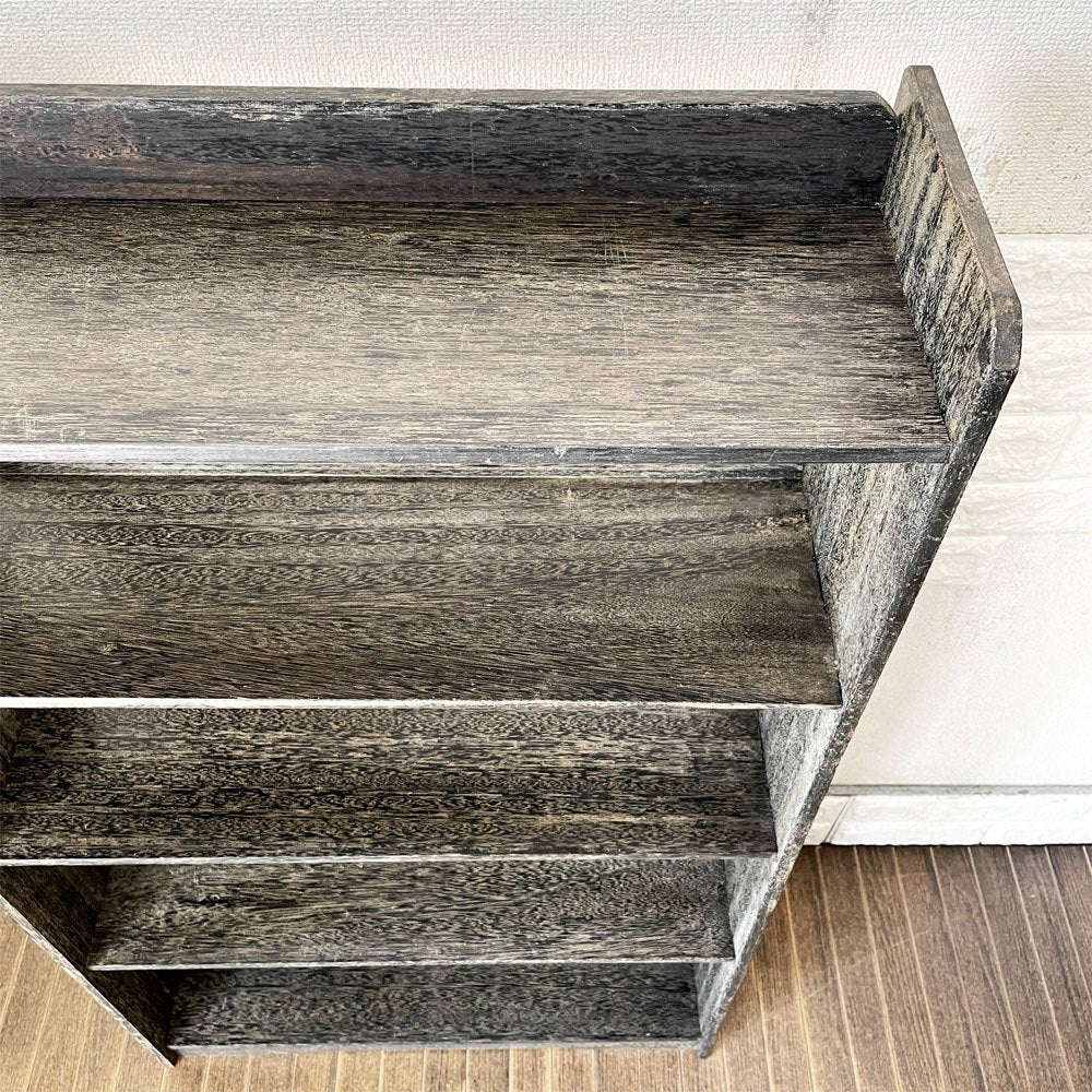 ジャパンビンテージ Japan Vintage 古い木味の本棚 5段 ブックシェルフ オープンシェルフ 飾り棚 楔留め W67cm 昭和レトロ 古家具 B ◎