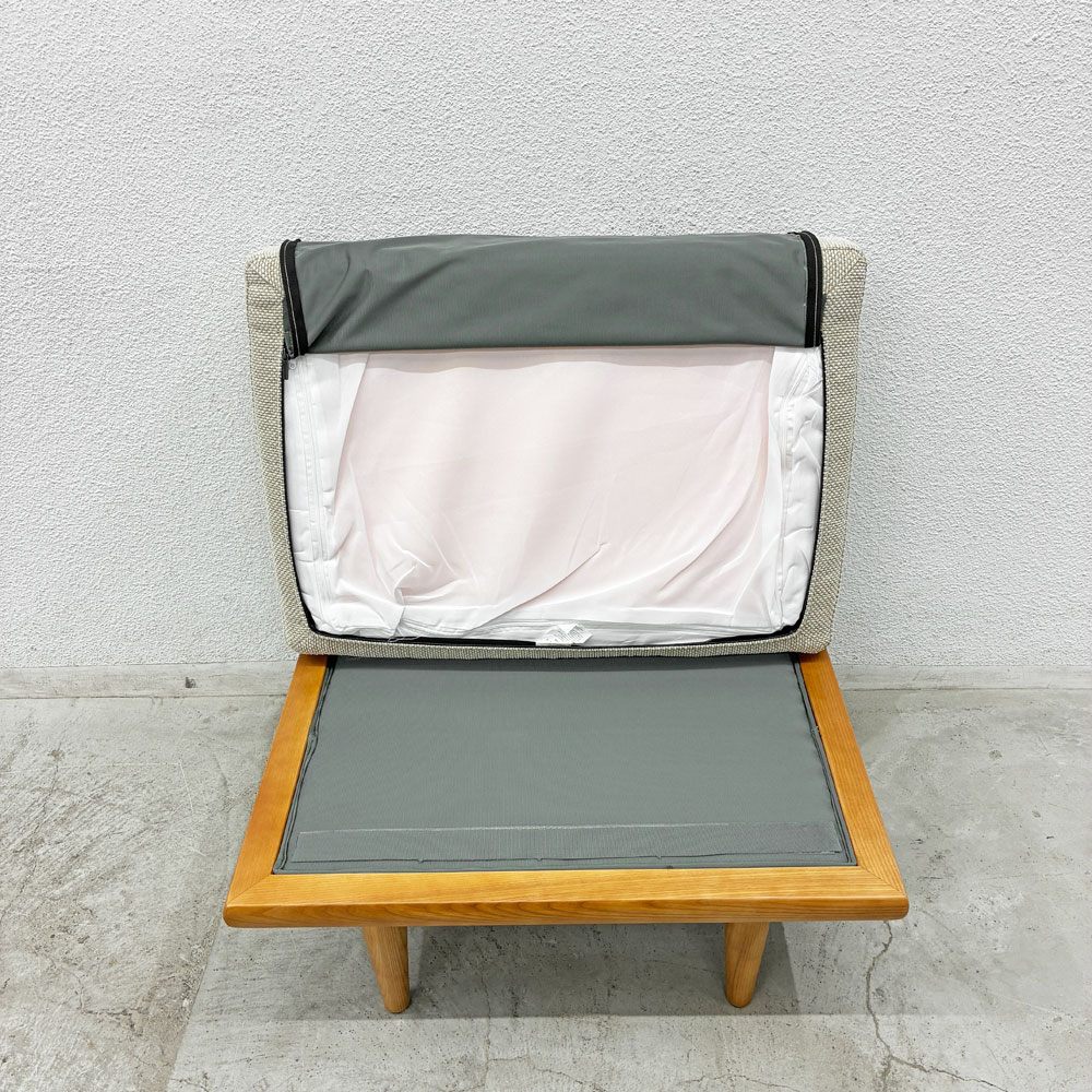 ウニコ unico ジッジ ZIZZI カバーリングオットマン W70cm アッシュ材 チークカラー ファブリック ベージュ 定価￥35,200- 〓