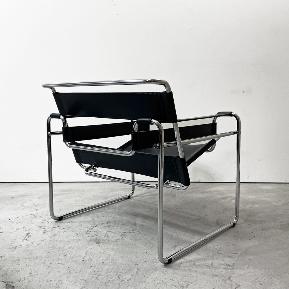 ワシリーチェア Wassily Chair ブラック 本革 マルセルブロイヤー バウハウス 名作家具 モダニズムデザイン リプロダクト品 ●