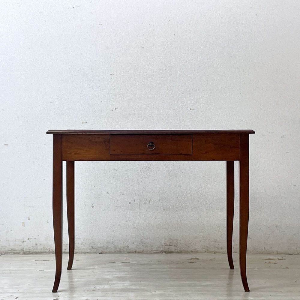 クラシカルデザイン Classical Design コンソールテーブル 木製デスク 天板レザー張り 箔押し 抽斗1杯 真鍮ハンドル ●