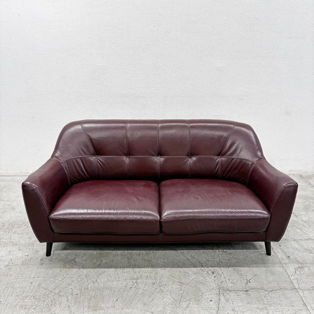 IDC大塚家具 OTSUKA ディアリー Dearly 3人掛けソファ 総革張り バーガンディ系レザー W180cm カタログ定価￥158,000-以上 廃番 〓