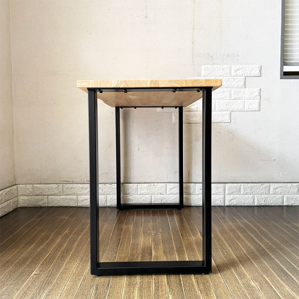 かなでもの KANADEMONO ザ・テーブル THE TABLE Black Steel Rectangle コンパクトデスク W100cm ラバーウッド ナチュラル 配線スリット付 定価￥42,000- ◎