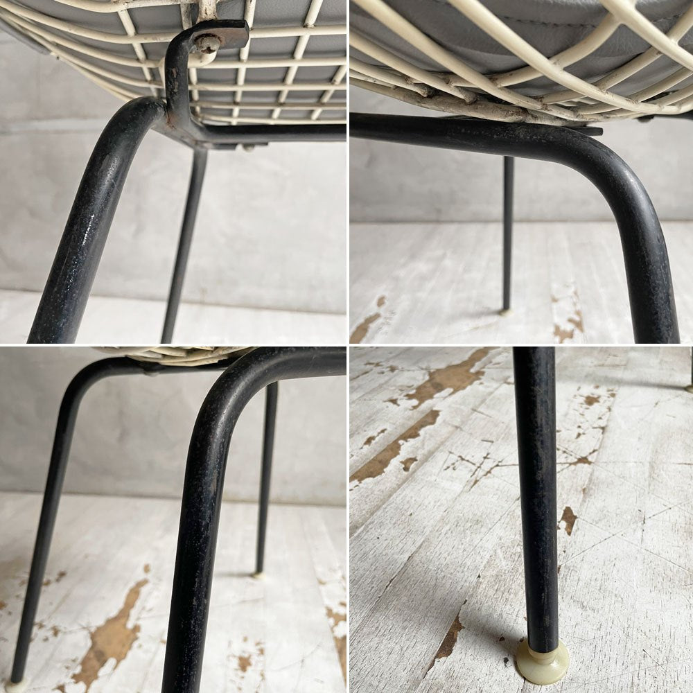 ハーマンミラー Herman Miller ビンテージ ワイヤーチェア Wire Chair DKR2  ホワイトワイヤー Hベース ビキニパッド付 グレー C&R イームズ ミッドセンチュリー ♪