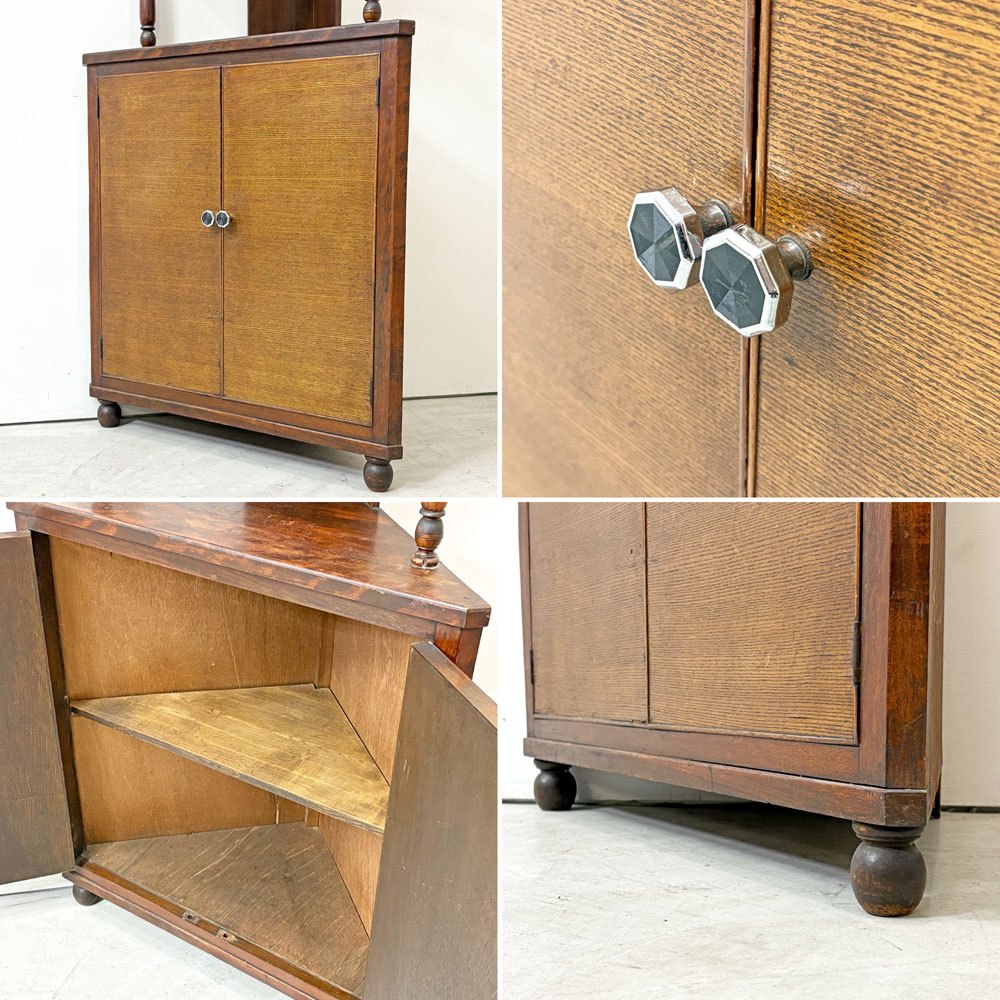 ジャパンビンテージ Japan Vintage 木味 コーナーキャビネット シェルフ 三角棚 3段 開き戸 和家具 古家具 ●