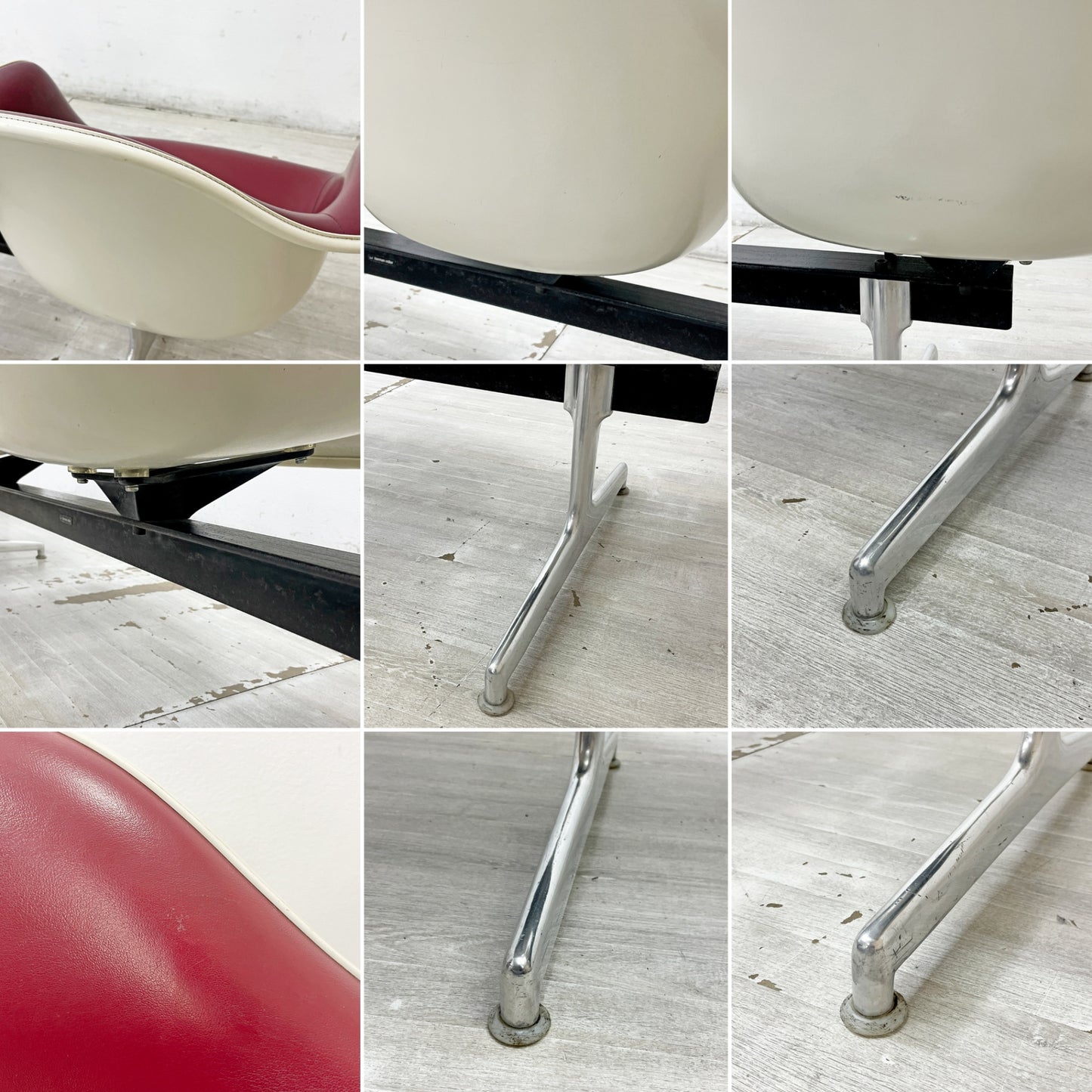 ハーマンミラー Herman Miller ビンテージ エアポートベンチ タンデムシート 4連 アームシェル 2nd PVCレザー イームズ 希少 ●