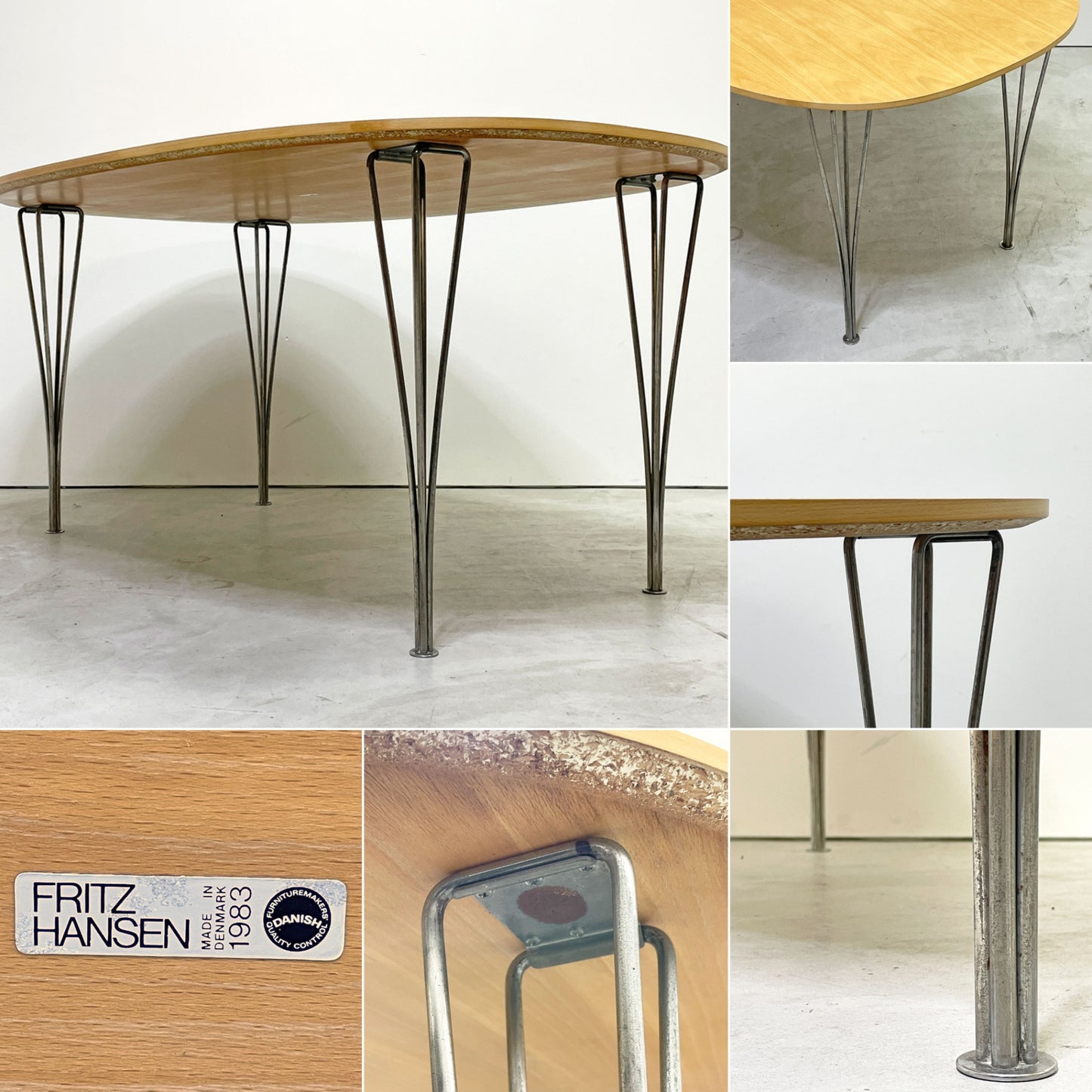フリッツハンセン Fritz Hansen スーパー楕円 Bテーブル ダイニングテーブル ビーチ材天板 W150 ピート・ヘイン アルネ・ヤコブセン 天板再塗装品 80's ビンテージ ●