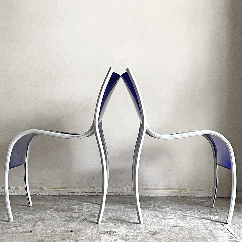 カルテル Kartell FPE chair スタッキングチェア ダイニングチェア 2脚セット アルミ ポリプロピレン ブルー ロンアラッド イタリアモダン 廃番 B ■