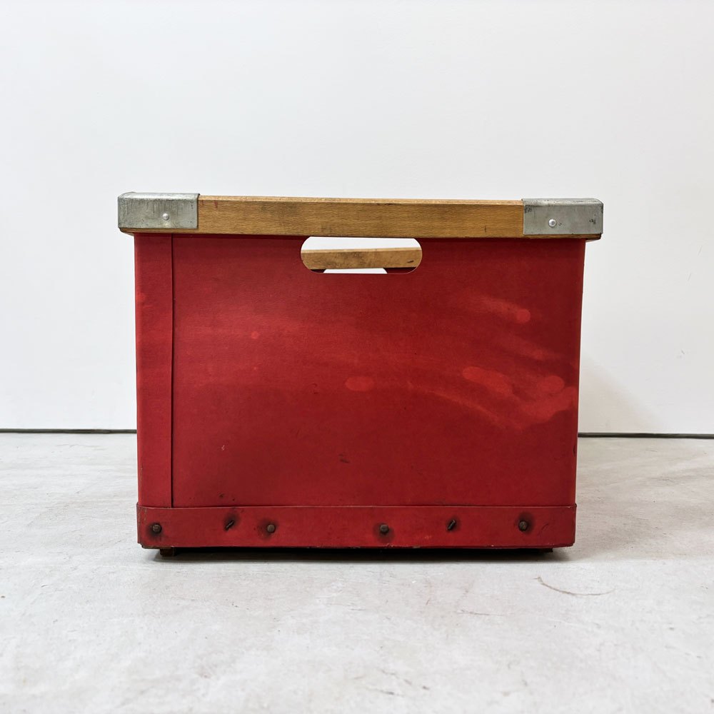 ドイツ ビンテージ バルカンファイバーボックス VULCANIZED FIBER BOX ストレージボックス 収納箱 レッド ●