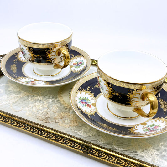 UKビンテージ 真鍮ｘガラス ドレッシングトレイ バニティトレイ タンブールレース 刺繍 プチポワン ●