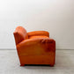 フレンチクラブソファ French Club Sofa 2シーター ソファ 本革 鋲打ち オレンジ アールデコスタイル ビンテージ ●