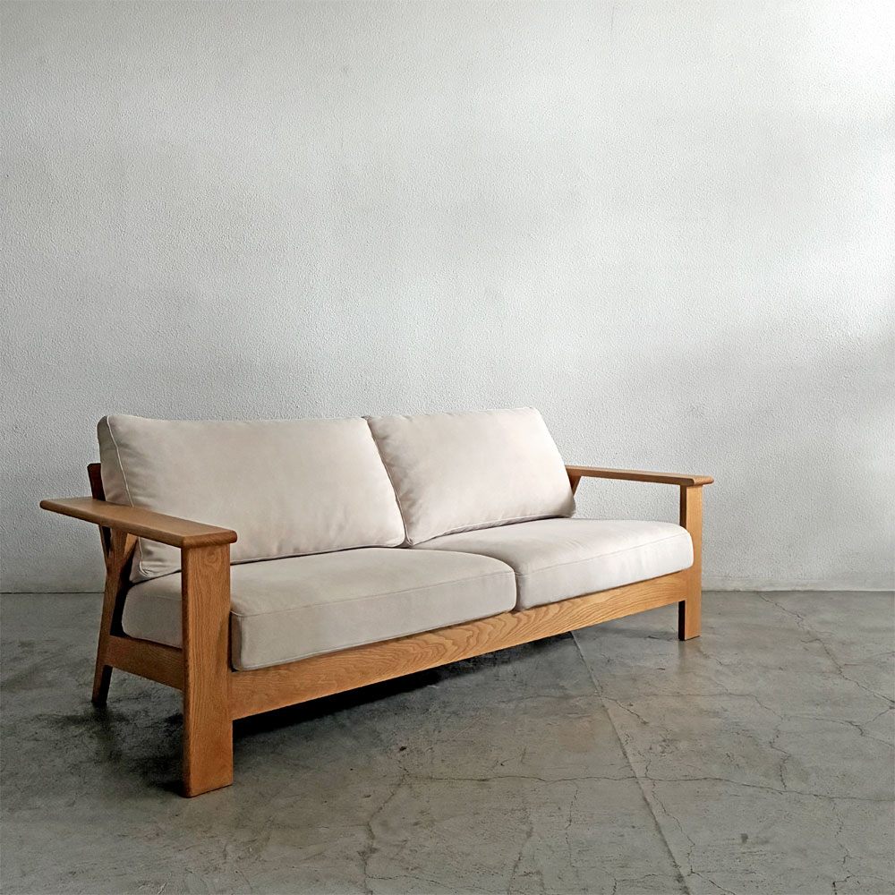 木蔵 BOKURA SP-SOFA01 3人掛けソファ レッドオーク材 W184cm カバーリングファブリック オフホワイト系 定価￥186,890-以上 〓