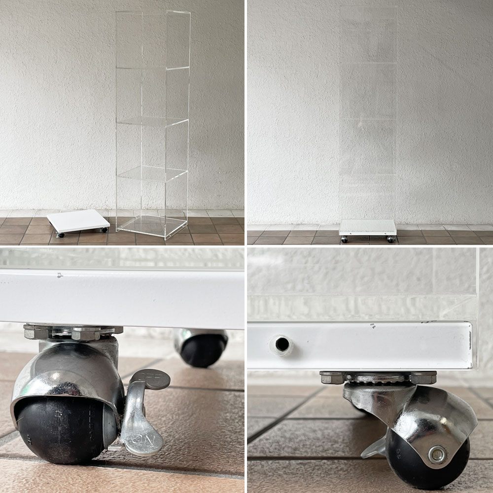 アクリル製 オープンシェルフ ディスプレイラック 4段 キャスター付き 台車 飾り棚 店舗什器 ◇