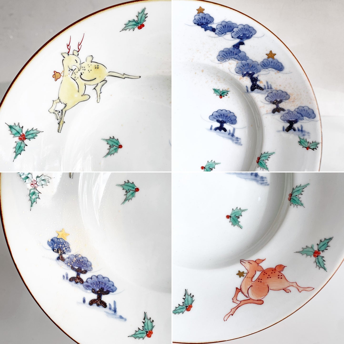 たなかふみえ Tanaka Fumie 染錦 縁付パスタ皿 金彩松鹿 大皿 リム皿21cm 有田焼 現代作家 ■