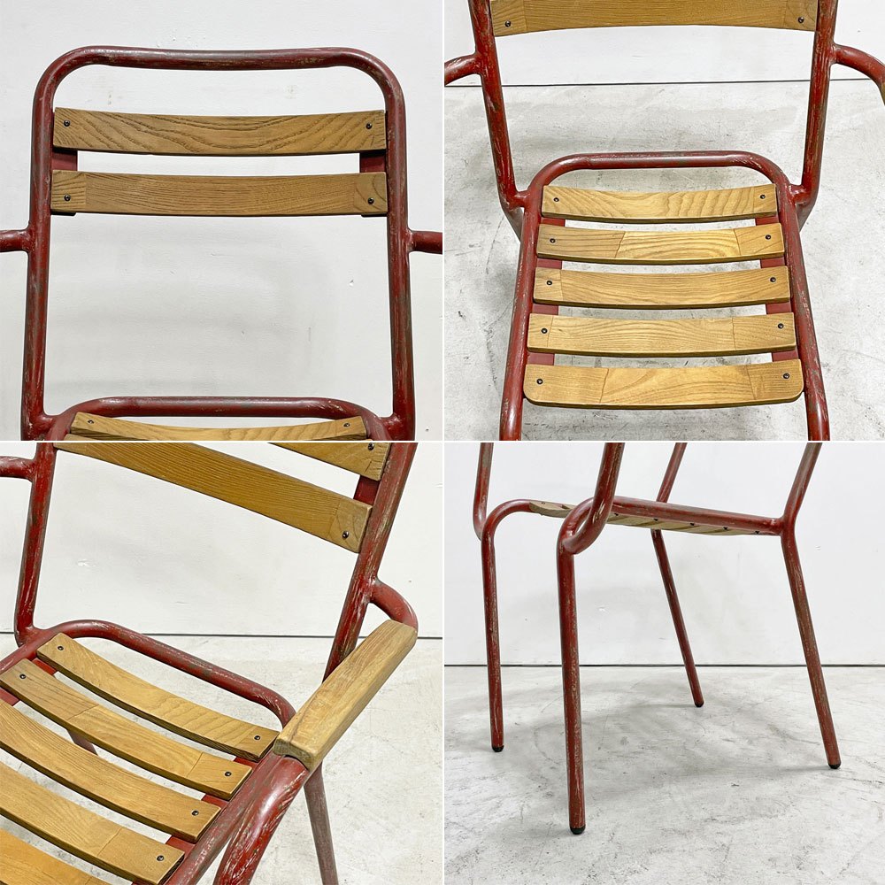 クラッシュゲート CRASH GATE ノットアンティークス Knot antiques フリック FLICK アームチェア スタッキング スチール 古材 ビンテージ加工 レッド インダストリアルデザイン ●