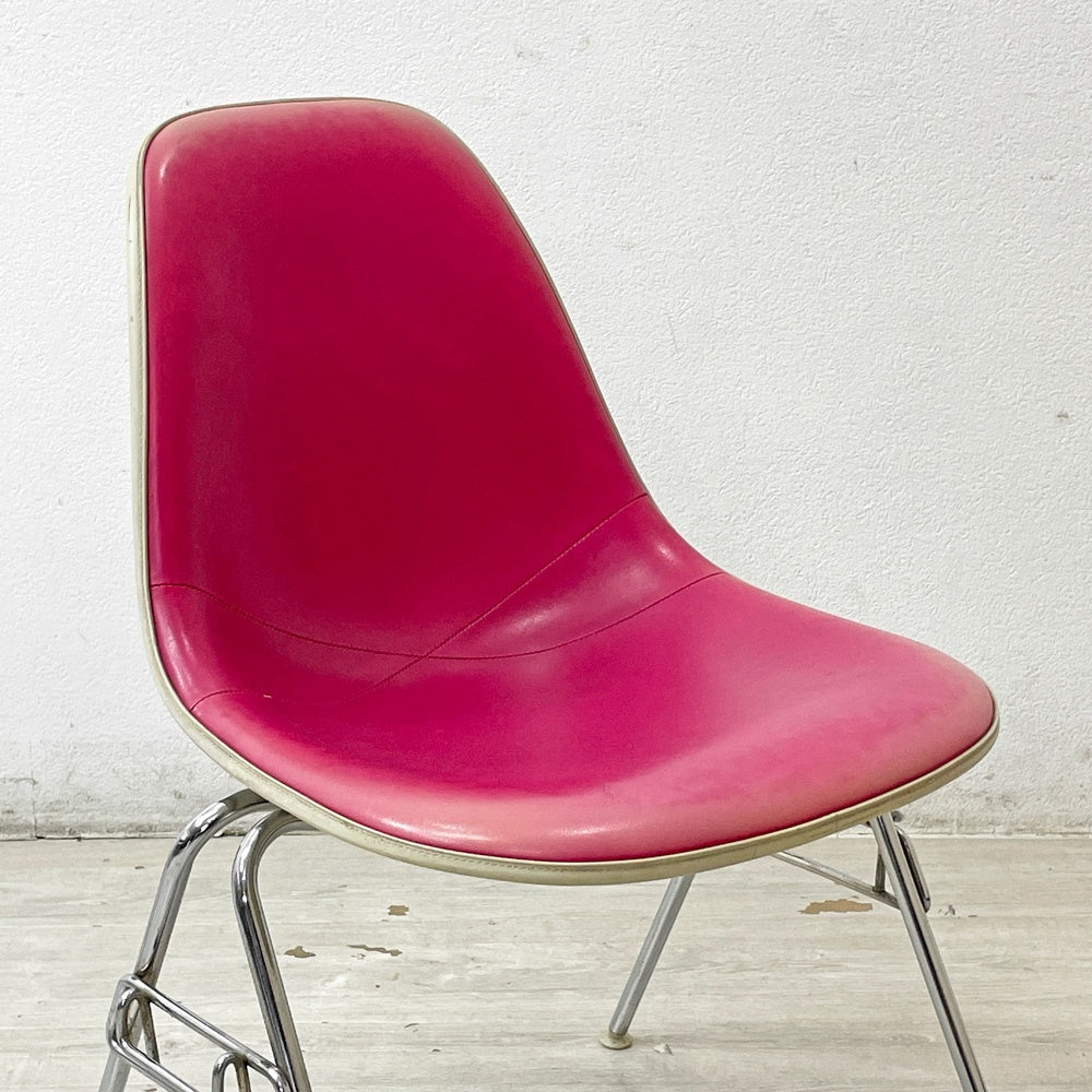 ハーマンミラー Herman Miller サイドシェルチェア サード 3rdビンテージ PVCレザー FRP製 スタッキングベース イームズ C ●