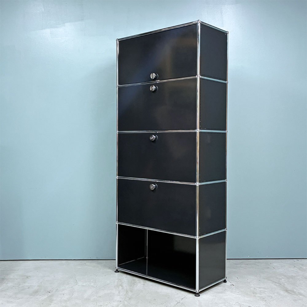 ユーエスエムハラー USMハラー USM Haller キャビネット シェルフ 1列5段 グラファイトブラック ドロップダウンドア フリップアップドア 鍵付き モダン スイス ◎