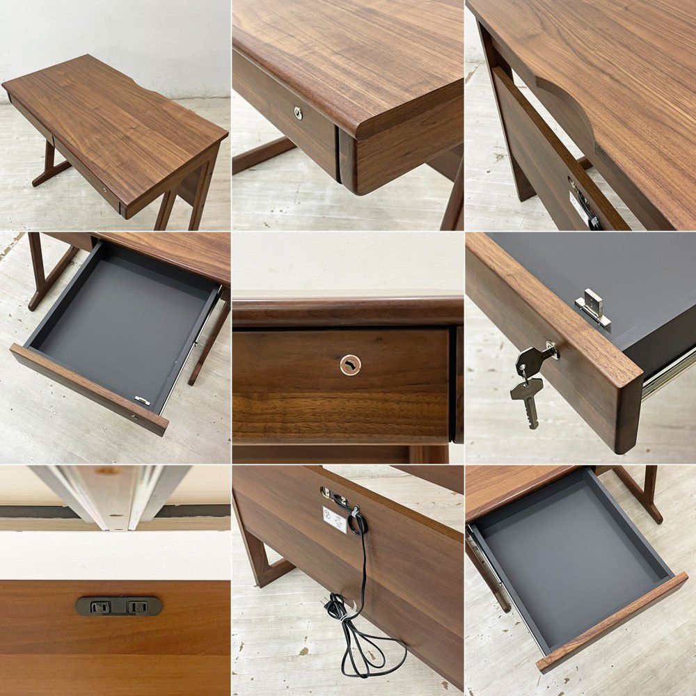 一世紀 ISSEIKI FRINK-2 DESK 90 デスク 学習机 オフィス パソコンデスク  ウォールナット材 電源タップ2口 鍵付き抽斗 B ●