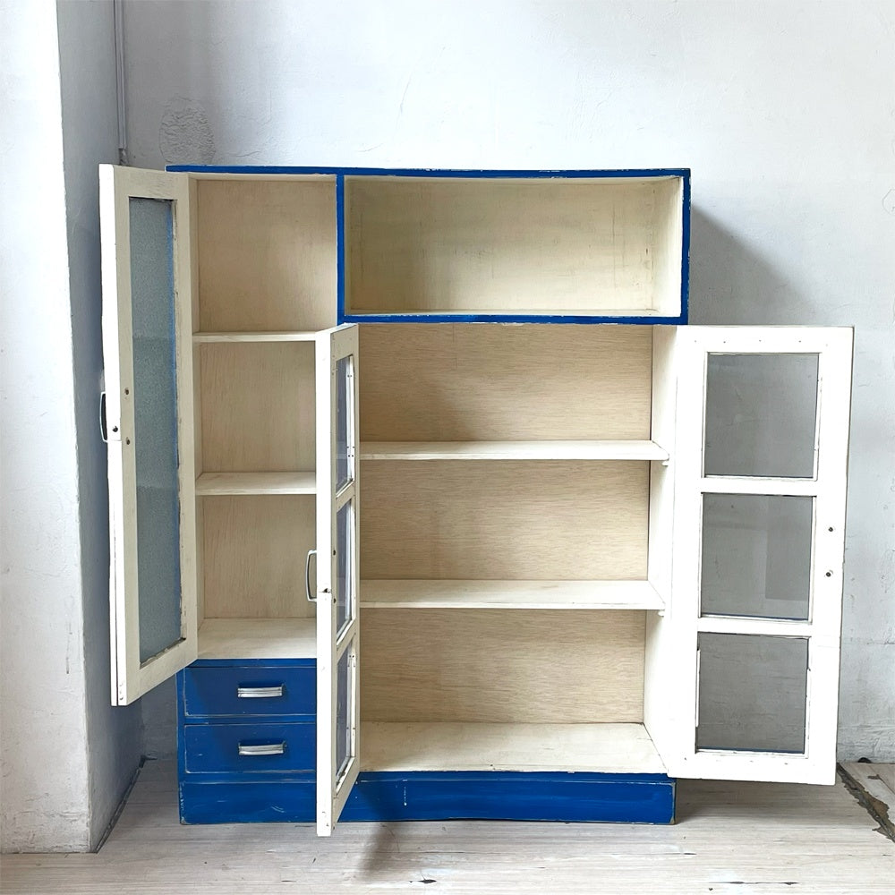 ジャパンビンテージ Japan Vintage ペインテッド ガラスキャビネット Painted Cabinet リメイク 古家具 古道具 型板ガラス ★