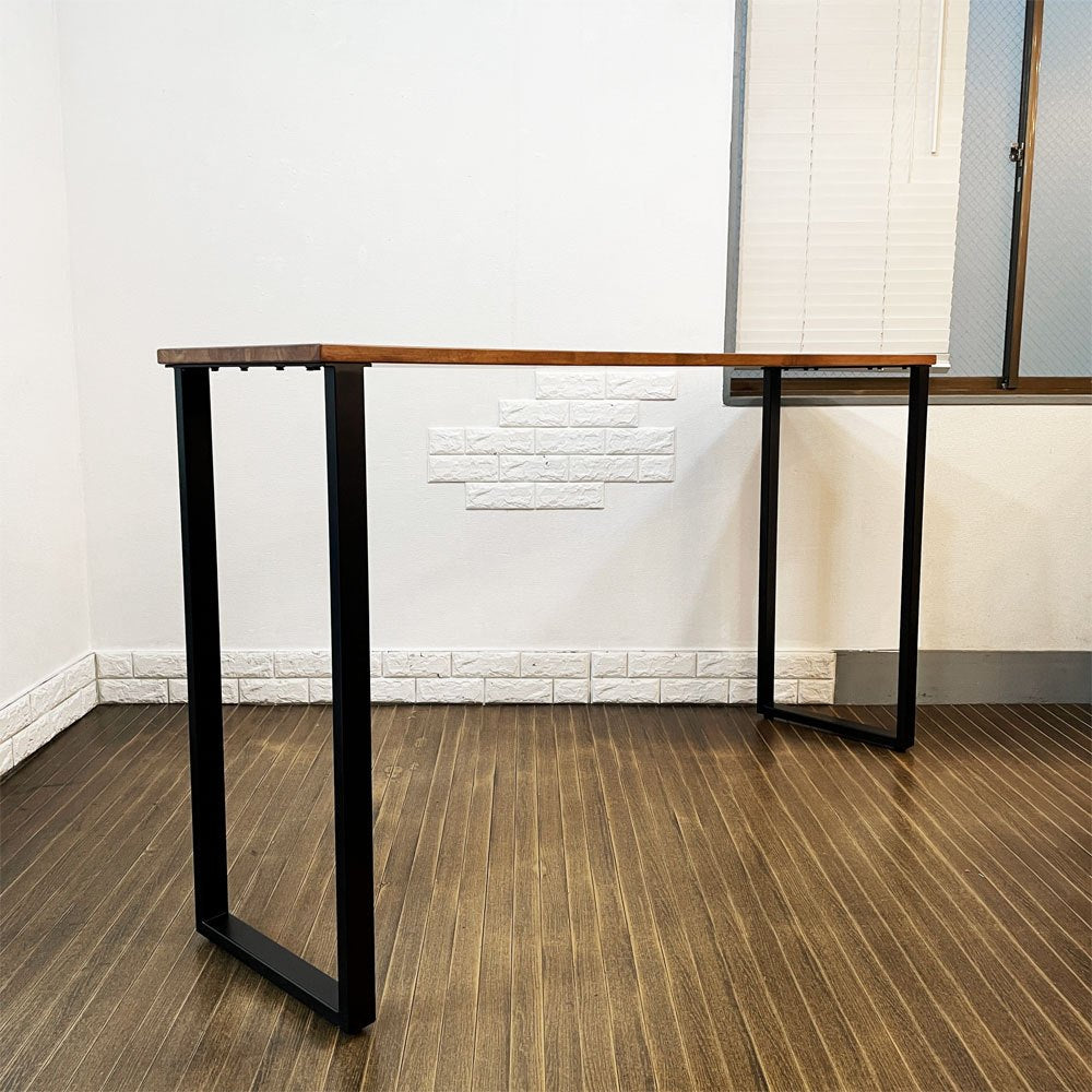 かなでもの KANADEMONO ザ・テーブル THE TABLE スタンディングデスク ラバーウッド材 ブラウン × ブラックスチール脚 トラペゾイド W180xH100cm ◎