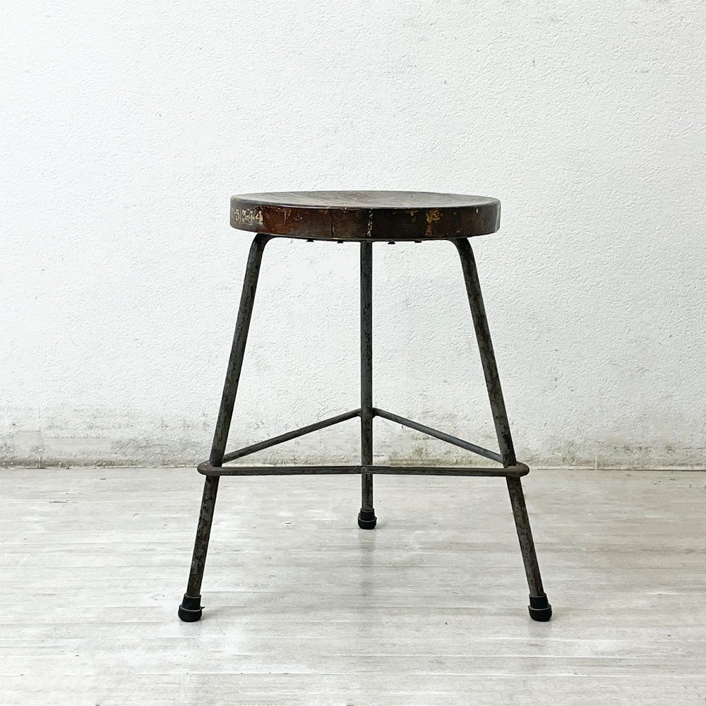ピエールジャンヌレ Pierre Jeanneret スツール Stool チーク材 三角脚 ビンテージ レター入り チャンディーガル 1960s ●