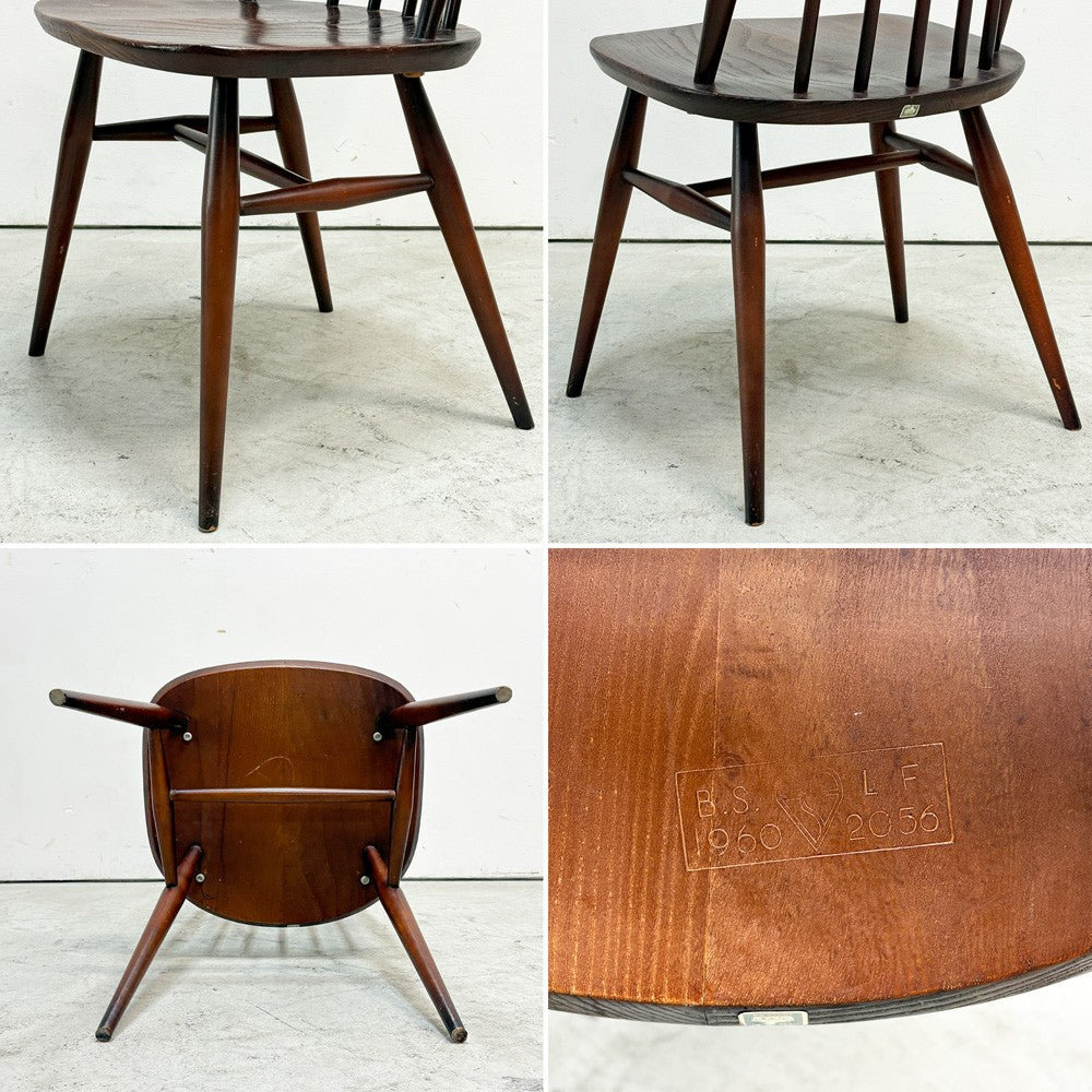 アーコール Ercol ゴールドスミス ダイニングチェア コロニアル ハイバック スティックバック エルム材 UKビンテージ 英国家具 ●