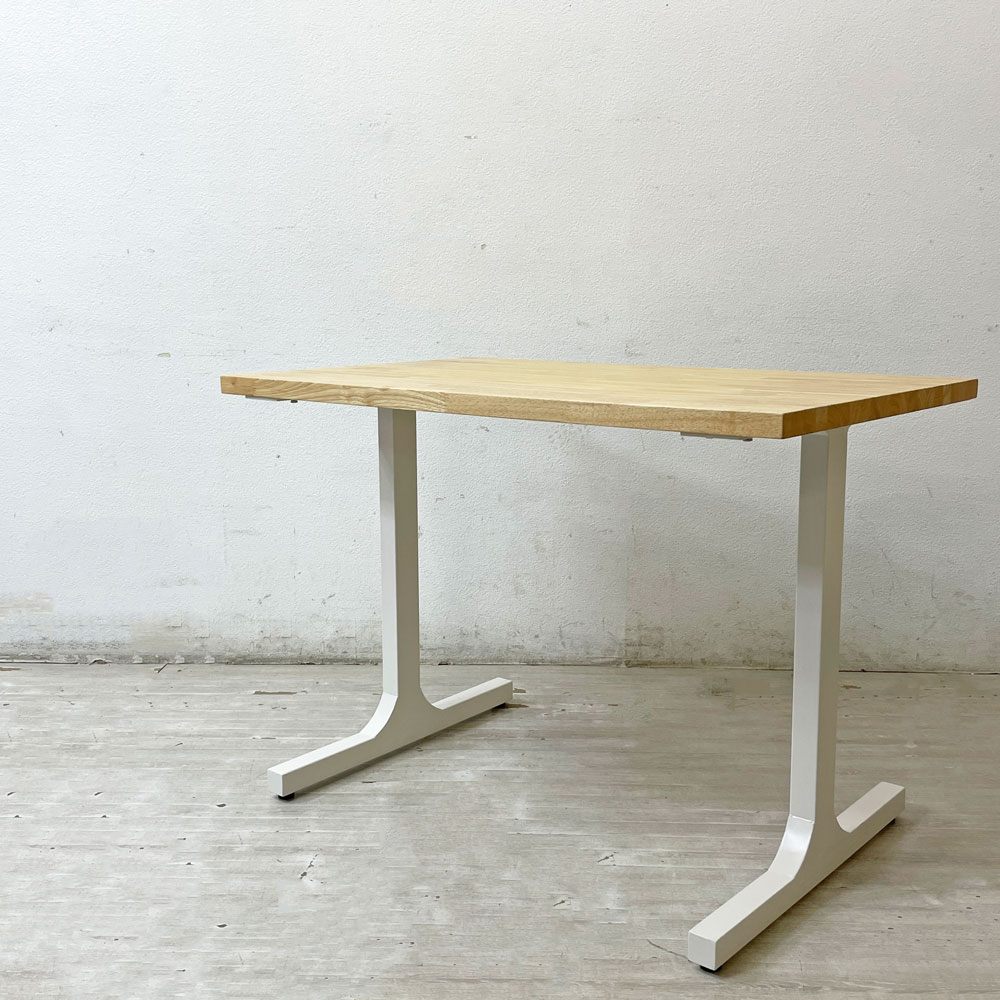 かなでもの KANADEMONO ザ・テーブル THE TABLE デスク ラバーウッド ナチュラル × White Steel Iライン脚 ホワイト W100cm ●