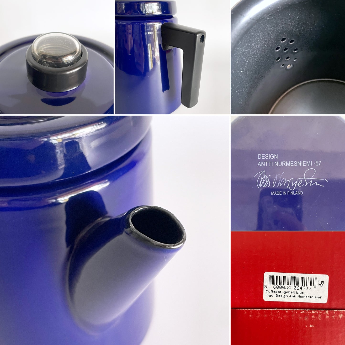 フィネル FINEL ペフトーリ Pehtoori エナメル コーヒーポット コバルトブルー Lサイズ 1.5L アンティ・ヌルメスニエミ フィンランド 復刻品 北欧雑貨 箱付 ■
