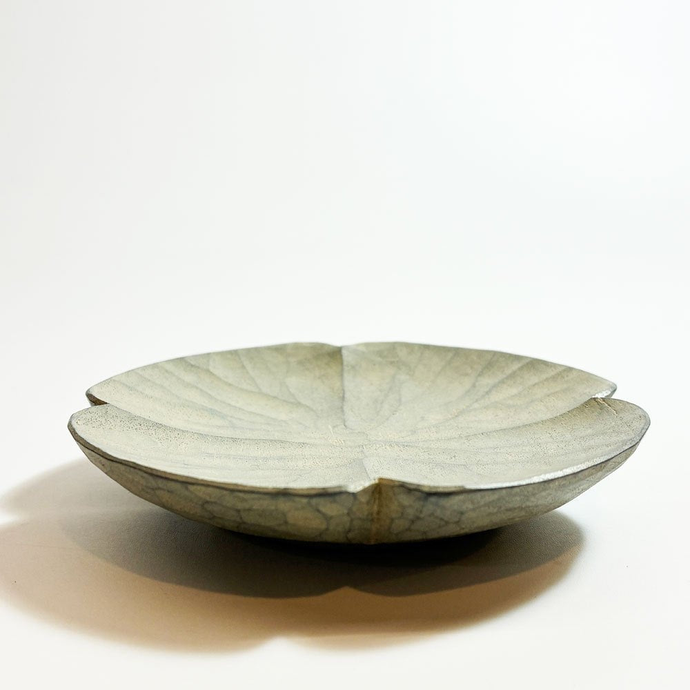 湯浅ロベルト淳 よつば豆皿 小皿 白 Φ9㎝ 木工作家 現代作家 ★