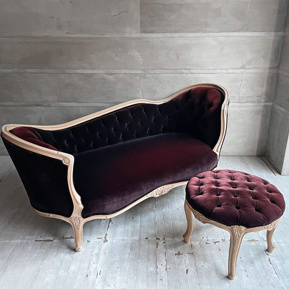 ビラブドデザイン BELOVED DESIGN カウチソファ 2Pソファ オットマン付き ブナ材 ロココ調 猫脚 トランプ型クッション付 アンティークスタイル 廃番 ♪