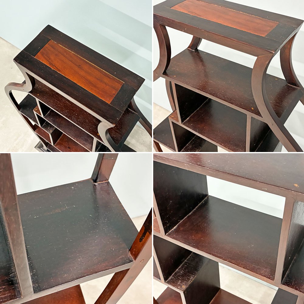 ベトナム家具 壺型 飾り棚 抽斗1杯 違い棚 ディスプレイシェルフ アジアン家具 オリエンタル 天然木 ハンドメイド インテリア収納 ◎