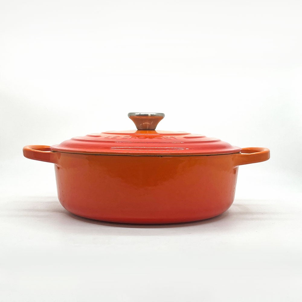 ルクルーゼ LE CREUSET ココットロンド 両手鍋 24cm オレンジ 替えツマミ付き 鋳物 フランス ●